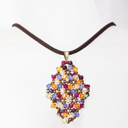 Pendant 65cm - Malvina Rhombus M-Chocolate Suedine - Pendant 65cm - Laiton bronze